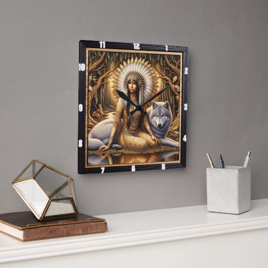 Horloge Carrée Chemin de l'esprit autochtone : Luminosité du feu (Bureau)