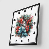 Horloge Carrée Chemise d'aquarelle de Noël avec Holly (Angle)