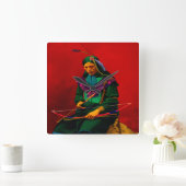 Horloge Carrée Cherokee Native American Pop Art (Maison)