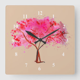 Horloge Carrée Cherry Blossom tree modern floral watercolor art