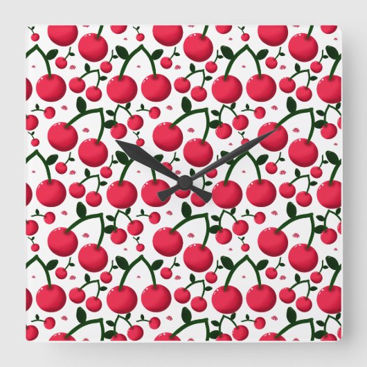 Horloge Carrée Cherry Seamless Pattern, Red Fruit Pattern, Cute C (Recto)