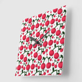 Horloge Carrée Cherry Seamless Pattern, Red Fruit Pattern, Cute C (Angle)