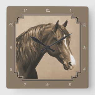Horloge Carrée Chestnut Morgan Horse à Sepia