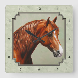 Horloge Carrée Chestnut Morgan Horse Green