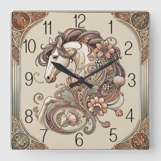 Horloge Carrée Cheval Art Déco (Recto)