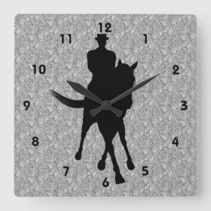 Horloge Carrée Cheval de dressage et silhouette de cavalier