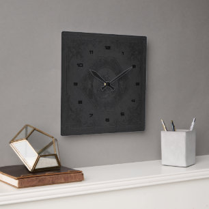 Horloge Carrée Cheval encadré en cuir vintage noir