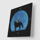 Horloge Carrée Cheval et lune surréaliste d'Imaginaire (Angle)