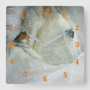 Horloge Carrée Cheval et Robin d'hiver