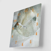 Horloge Carrée Cheval et Robin d'hiver (Angle)