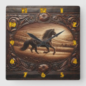 Horloge Carrée Cheval galopant dans le paysage de terrain couché (Recto)