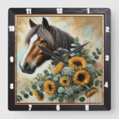 Horloge Carrée Cheval Mur rustique (Recto)