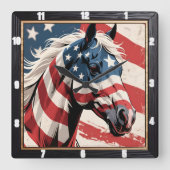 Horloge Carrée Cheval patriotique du drapeau américain (Recto)