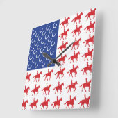 Horloge Carrée Cheval patriotique et cavalier (Angle)