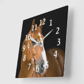 Horloge Carrée Cheval Photo Brown Quartier Blanc Cheval Numéroté (Angle)