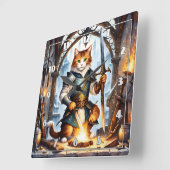 Horloge Carrée Chevalier de Chat Brave Forger des épées dans Forg (Angle)