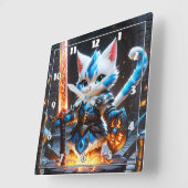 Horloge Carrée Chevalier de chat en armure brandissant une épée f (Angle)