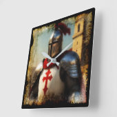 Horloge Carrée Chevalier Templier Médiéval (Angle)