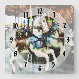 Horloge Carrée Chevaux de carrousel