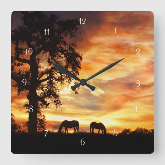 Horloge Carrée Chevaux du Sud-Ouest et chêne (Recto)