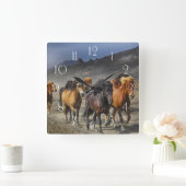 Horloge Carrée Chevaux sauvages (Maison)