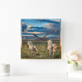 Horloge Carrée CHEVAUX SAUVAGES "Vivants à courir" (Maison)
