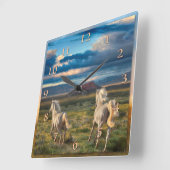 Horloge Carrée CHEVAUX SAUVAGES "Vivants à courir" (Angle)