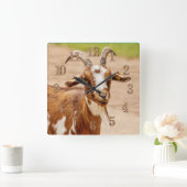 Horloge Carrée Chèvre Brown et chèvre blanche (Maison)