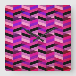 Horloge Carrée Chevron/Herringbone abstrait Violets et Violet