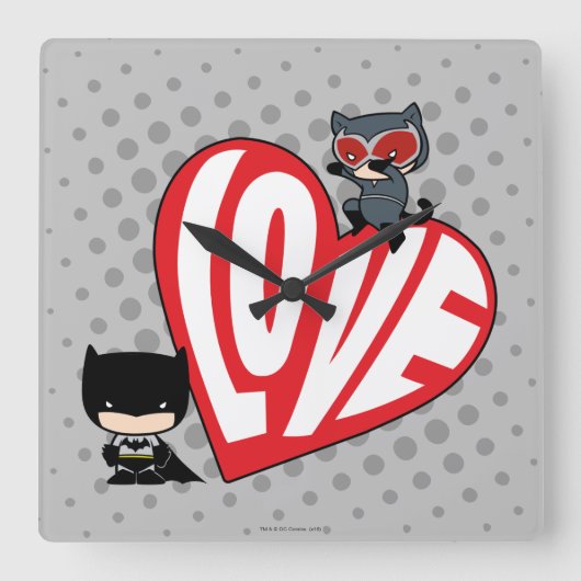 Horloge Carrée Chibi Catwoman rebondit sur Batman (Recto)