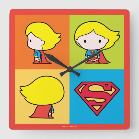 Horloge Carrée Chibi Supergirl Character Turnaround (Recto)