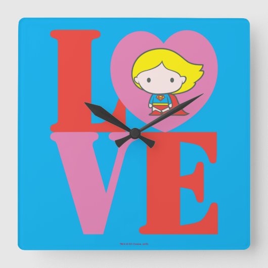 Horloge Carrée Chibi Supergirl LOVE (Recto)