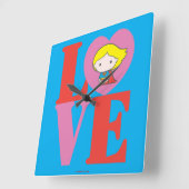 Horloge Carrée Chibi Supergirl LOVE (Angle)