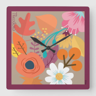 Horloge Carrée Chic Abstract Gold Leaf
