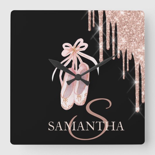 Horloge Carrée Chic Ballet Shoes Rose Gold Glitter Drips (Recto)