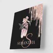 Horloge Carrée Chic Ballet Shoes Rose Gold Glitter Drips (Angle)