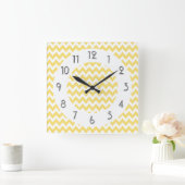 Horloge Carrée Chic Chevrons Motif - Citron Blanc (Maison)