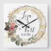 Horloge Carrée Chic Elegant Floral Wreath Wedding       (Recto)