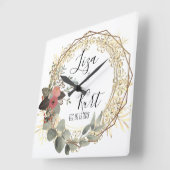 Horloge Carrée Chic Elegant Floral Wreath Wedding       (Angle)