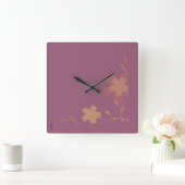 Horloge Carrée Chic Gold Purple Abstrait Floral (Maison)