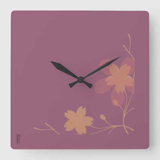 Horloge Carrée Chic Gold Purple Abstrait Floral (Recto)