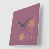 Horloge Carrée Chic Gold Purple Abstrait Floral (Angle)