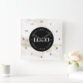 Horloge Carrée Chic Marbre Custom Logo Entreprise Bureau (Maison)
