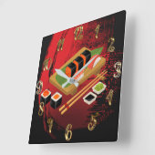 Horloge Carrée Chic Moderne et élégant Sushi noir et rouge (Angle)