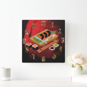 Horloge Carrée Chic Moderne et élégant Sushi noir et rouge (Maison)