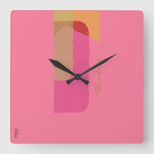Horloge Carrée Chic or beige rose orange Abstrait (Recto)