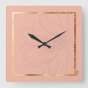 Horloge Carrée Chic Or rose Abstrait cadre floral
