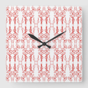 Horloge Carrée Chic Poppy Outline rouge sur blanc Carré cadenas