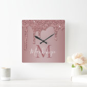 Horloge Carrée Chic Rose Gold Parties scintillant gouttes Monogra (Maison)
