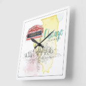 Horloge Carrée Chicago, Illinois | Watercolor (Angle)